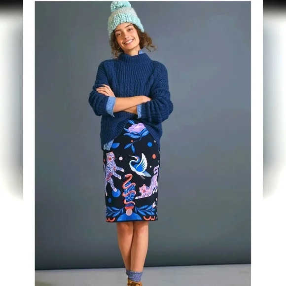 ANTHROPOLOGIE Super Nice Letters Julie Sweater Skirt Tiger Snake Crane XL - Picture 2 of 7